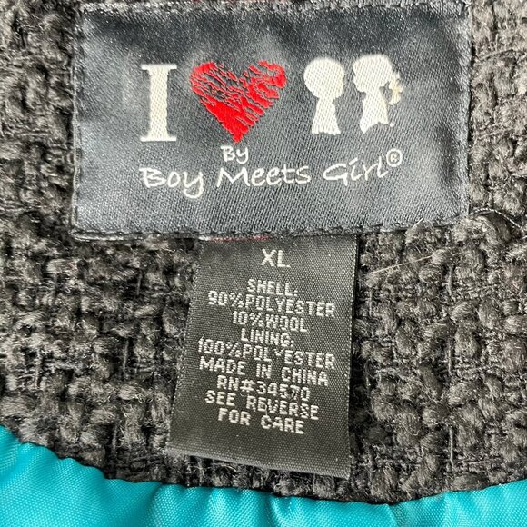 Boy Meets Girl Black Blue Lined Wool Blend Tweed Jacket Gold Button Pockets XL - Picture 6 of 6